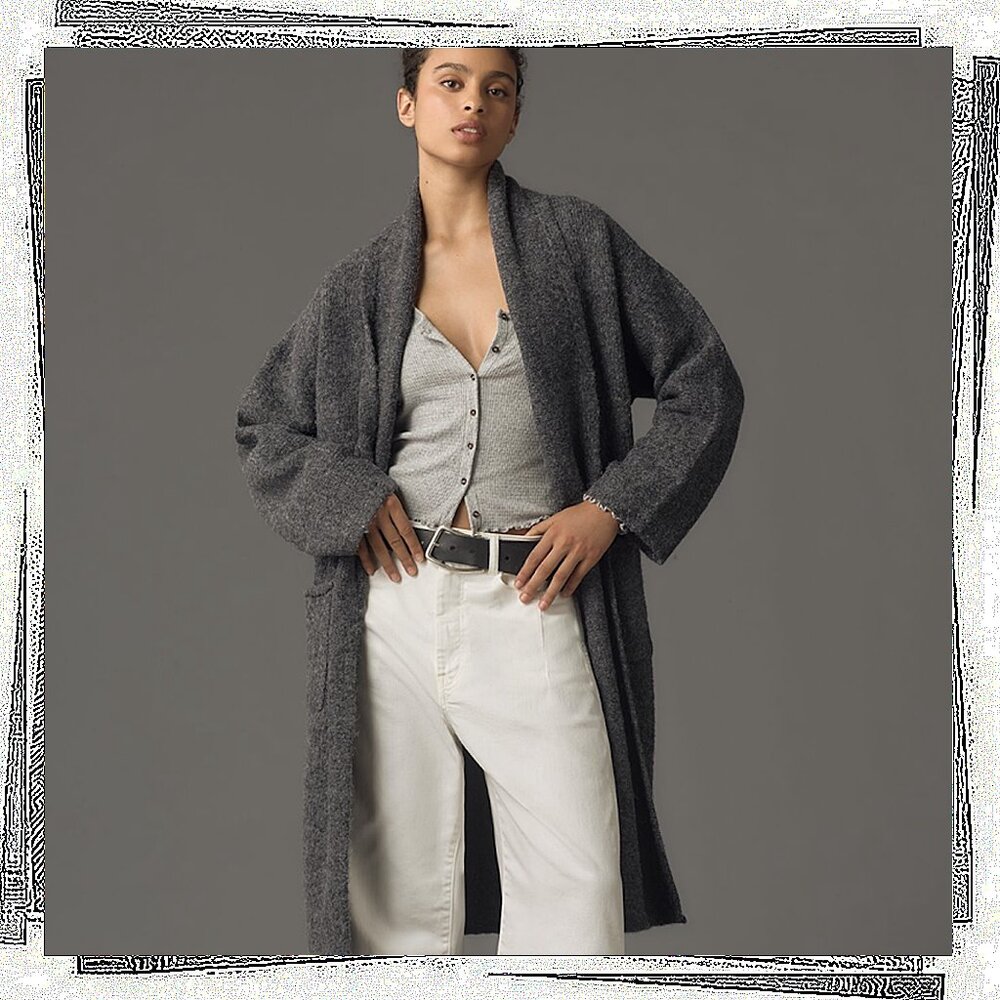 Black/Gray Longline Oversized Coatigan / Cardigan (XS) by Pilcro